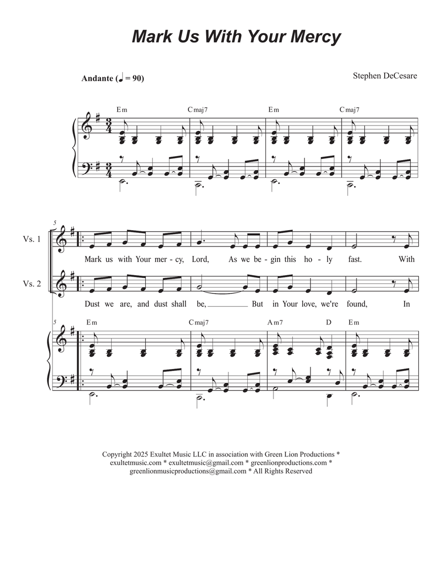 Mark Us With Your Mercy (Unison choir) Unison Choir scores gallery preview page 1
