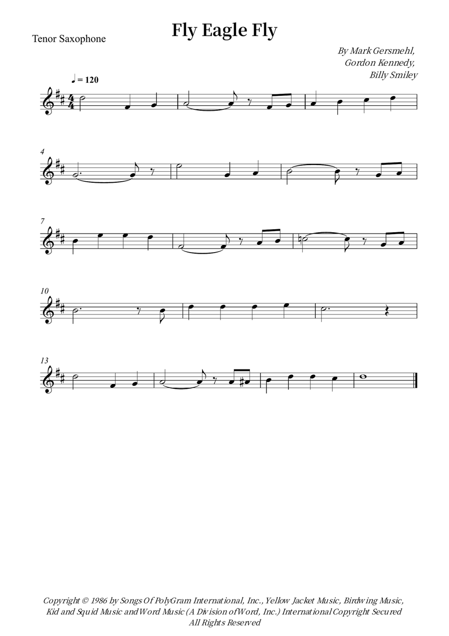 Fly Eagle Fly Fly Eagle Fly Tenor Saxophone scores gallery preview page 1
