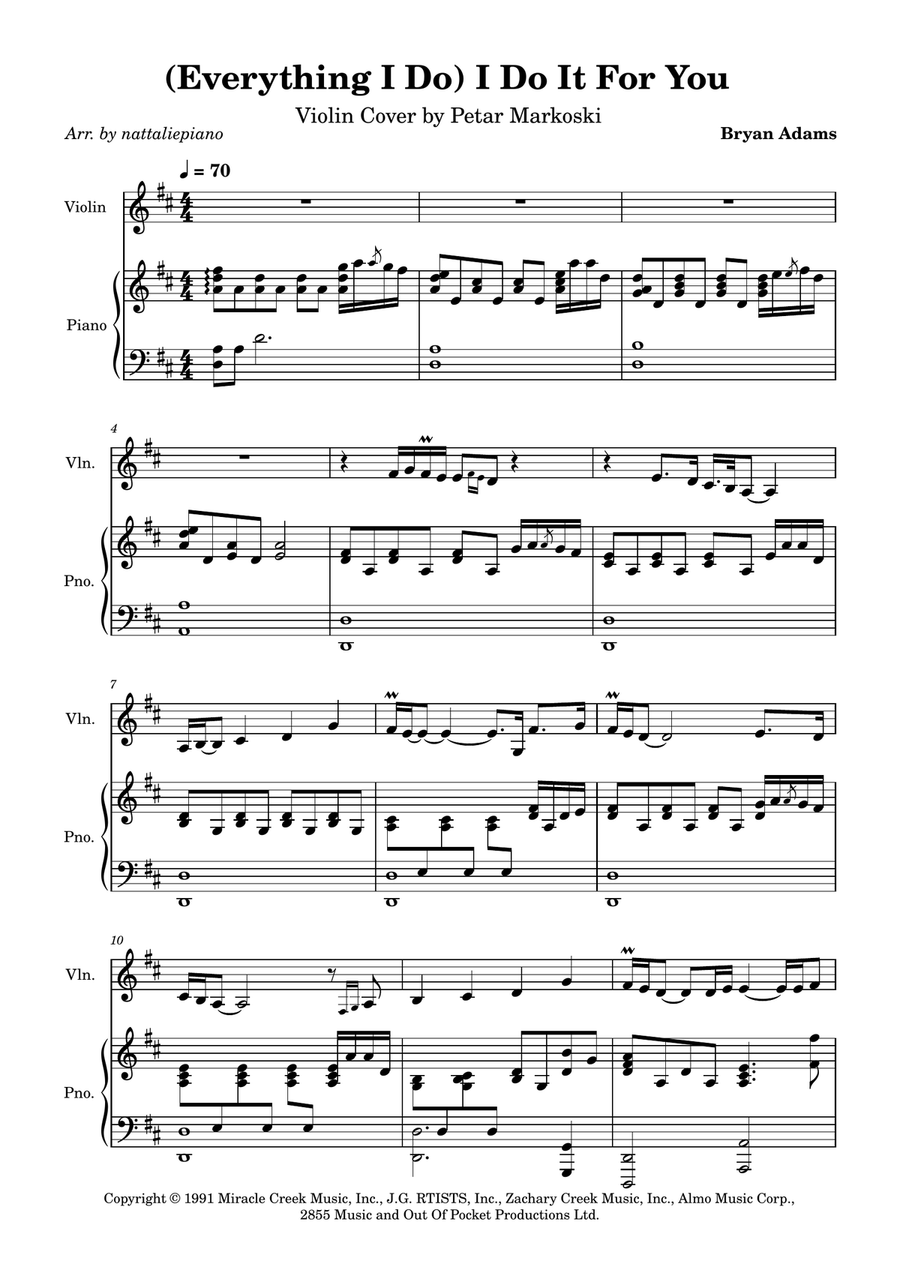 (Everything I Do) I Do It For You Violin Solo scores gallery preview page 1