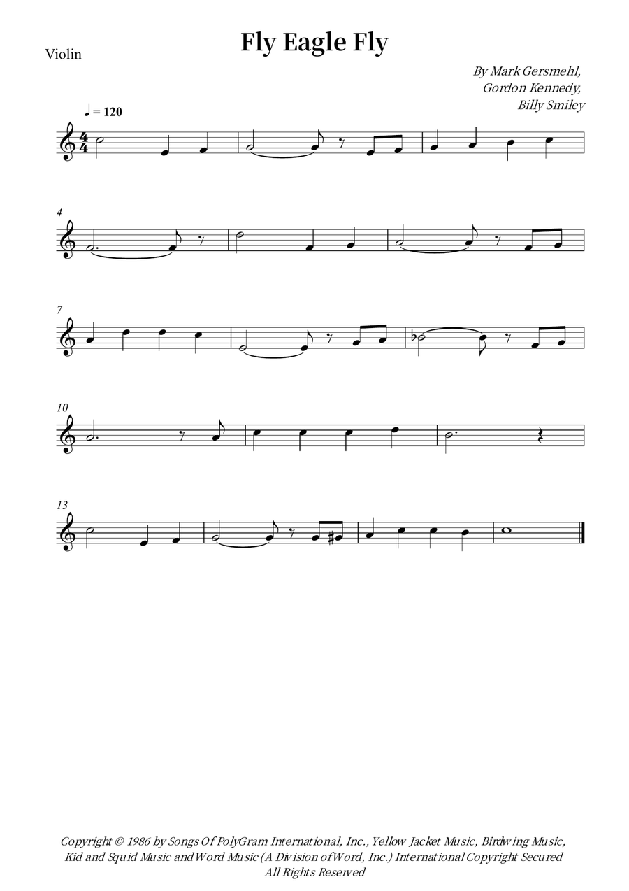Fly Eagle Fly Fly Eagle Fly Violin Solo scores gallery preview page 1
