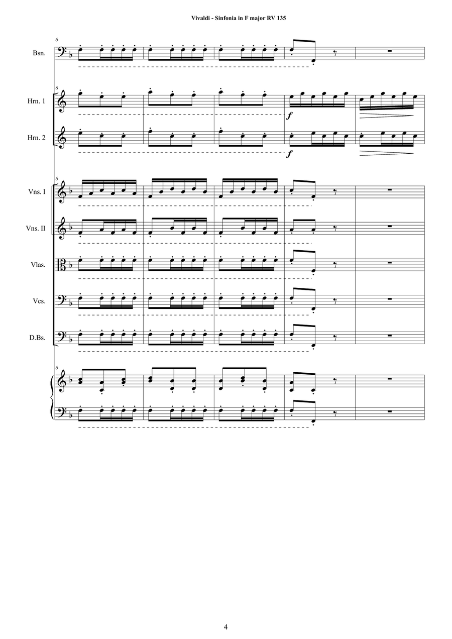 Vivaldi's Sinfonia in F major RV 135 for Bassoon, Horns, Strings and Cembalo Chamber Orchestra scores gallery preview page 4