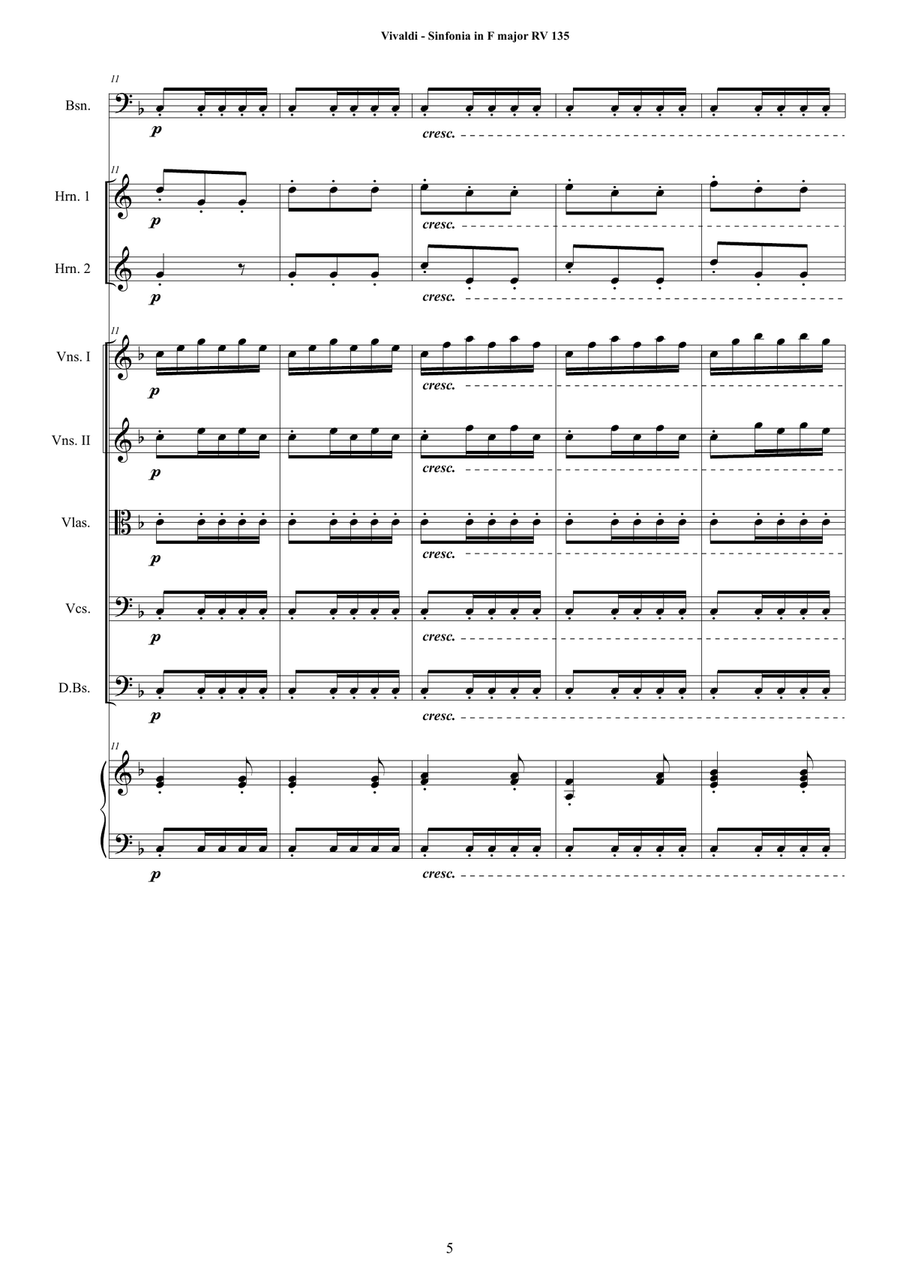 Vivaldi's Sinfonia in F major RV 135 for Bassoon, Horns, Strings and Cembalo Chamber Orchestra scores gallery preview page 5