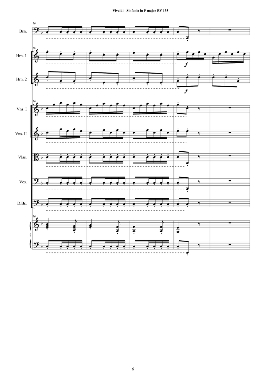 Vivaldi's Sinfonia in F major RV 135 for Bassoon, Horns, Strings and Cembalo Chamber Orchestra scores gallery preview page 6