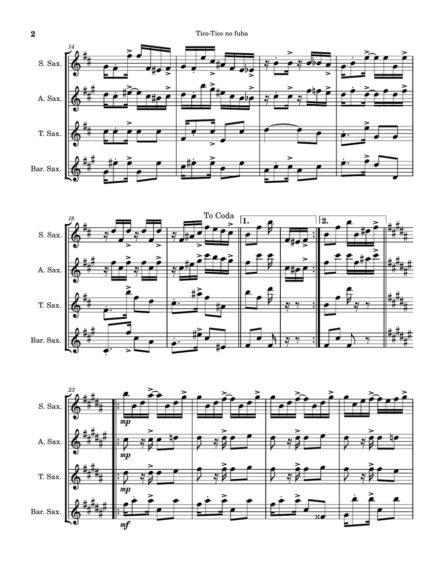 Tico-Tico no fuba Tico-Tico no fuba Saxophone Quartet scores gallery preview page 2