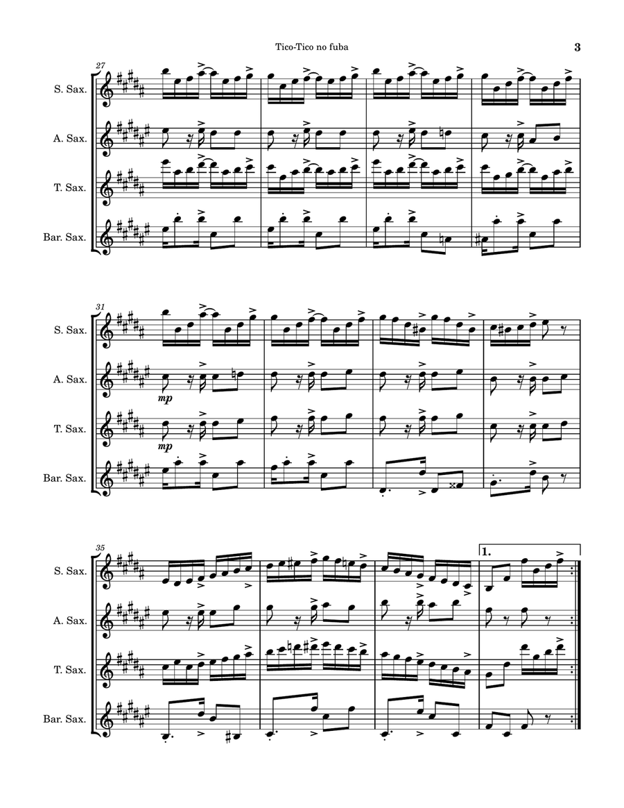 Tico-Tico no fuba Tico-Tico no fuba Saxophone Quartet scores gallery preview page 3