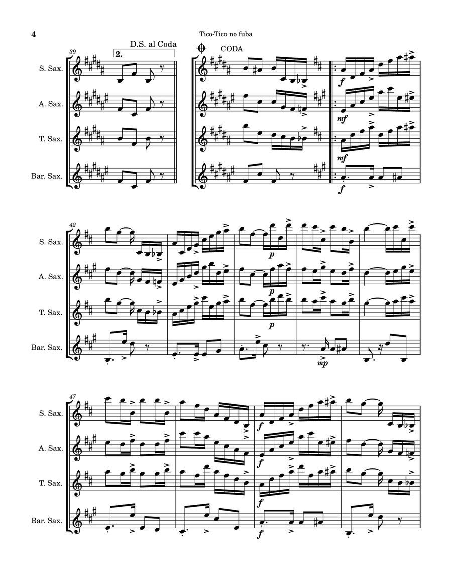 Tico-Tico no fuba Tico-Tico no fuba Saxophone Quartet scores gallery preview page 4