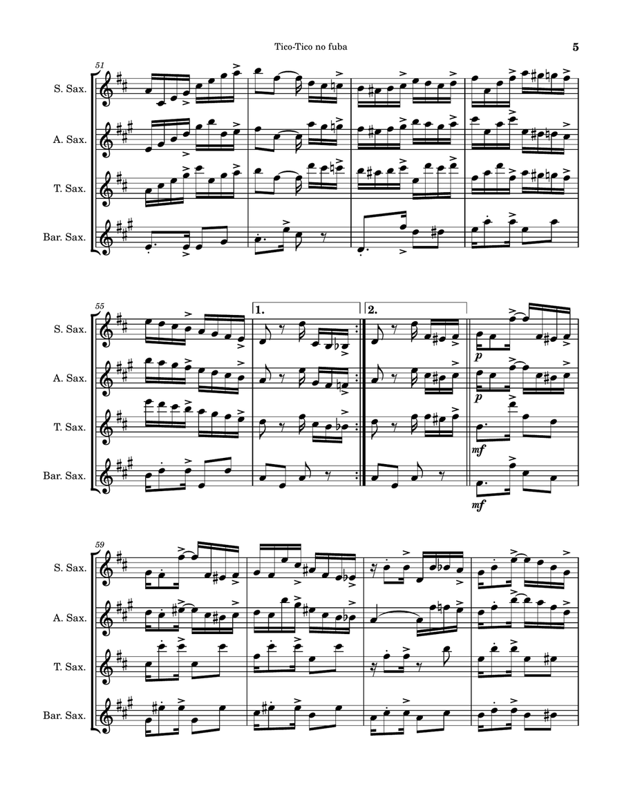 Tico-Tico no fuba Tico-Tico no fuba Saxophone Quartet scores gallery preview page 5