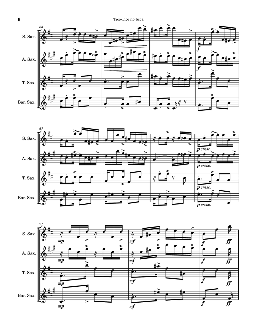 Tico-Tico no fuba Tico-Tico no fuba Saxophone Quartet scores gallery preview page 6