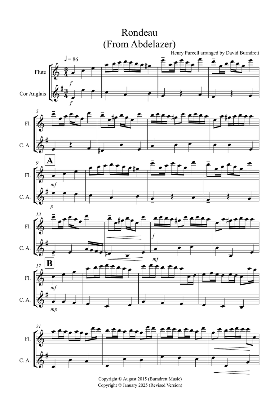 Rondeau (from Abdelazer) for Flute and Cor Anglais Duet Woodwind Duet scores gallery preview page 1