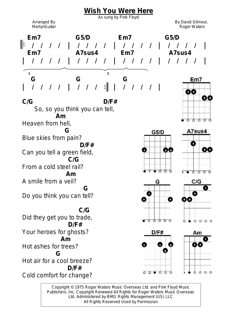 Wish You Were Here Wish You Were Here Guitar scores gallery preview page 1