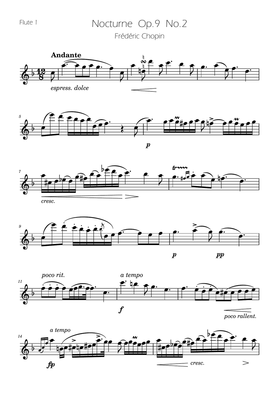 Chopin - Nocturne op.9 No.2 - Flute Quartet Flute Quartet scores gallery preview page 6