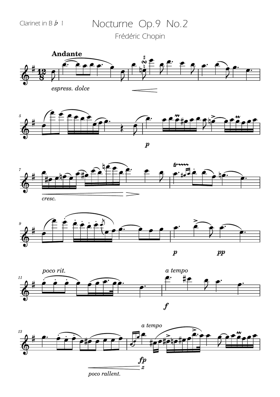 Chopin - Nocturne op.9 No.2 - Clarinet Quartet Clarinet Quartet scores gallery preview page 6