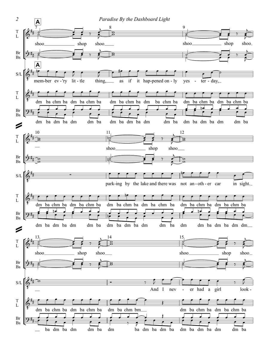 Paradise By The Dashboard Light A Cappella scores gallery preview page 2