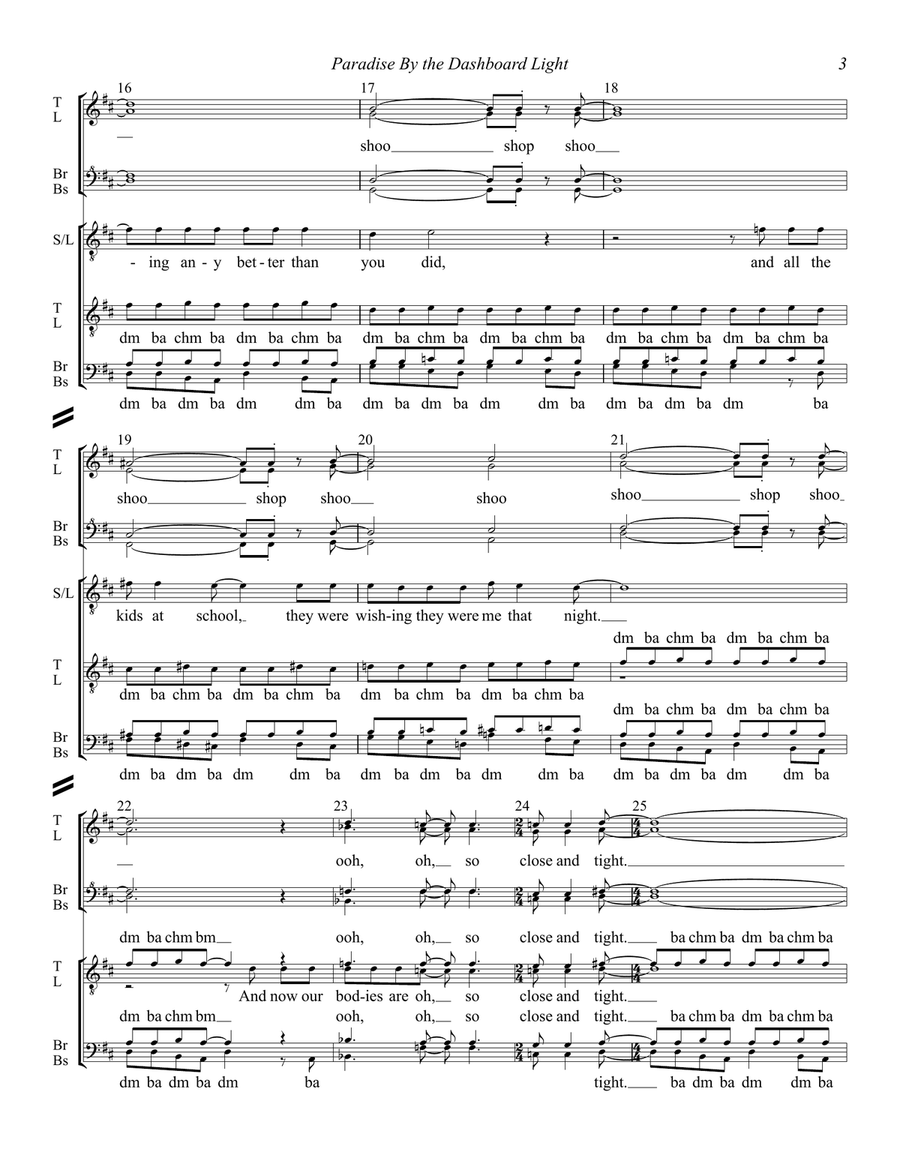 Paradise By The Dashboard Light A Cappella scores gallery preview page 3