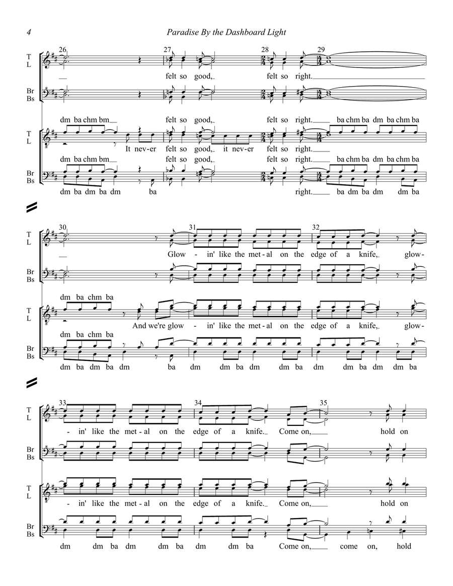Paradise By The Dashboard Light A Cappella scores gallery preview page 4