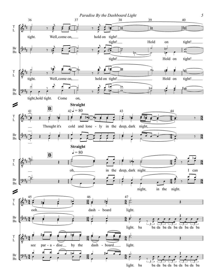 Paradise By The Dashboard Light A Cappella scores gallery preview page 5