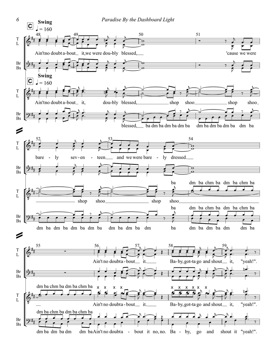 Paradise By The Dashboard Light A Cappella scores gallery preview page 6