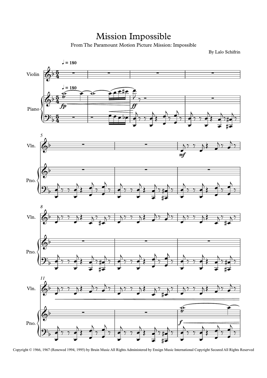 Mission: Impossible Theme Violin Solo scores gallery preview page 1