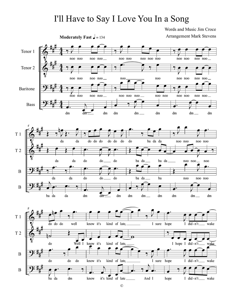 I'll Have To Say I Love You In A Song TTBB scores gallery preview page 2