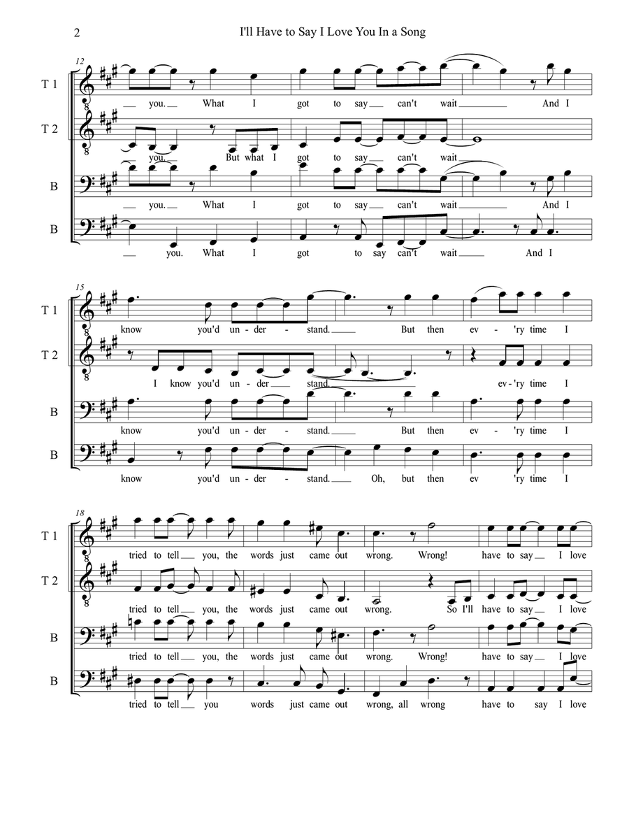 I'll Have To Say I Love You In A Song TTBB scores gallery preview page 3
