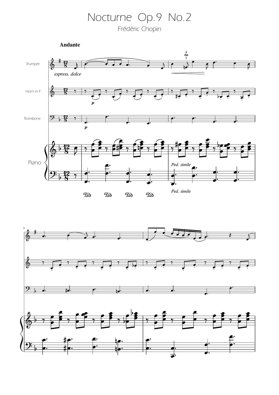 Chopin - Nocturne op.9 No.2 - Brass Trio Brass Trio scores gallery preview page 1