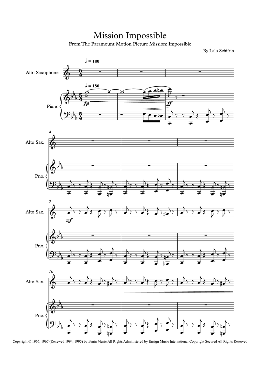 Mission: Impossible Theme Alto Saxophone scores gallery preview page 1