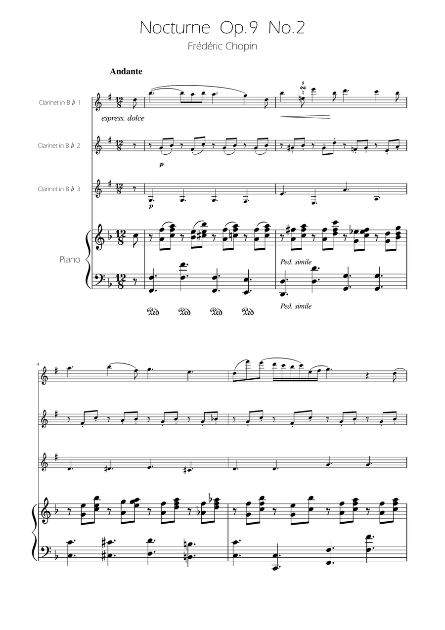 Chopin - Nocturne op.9 No.2 - Clarinet Trio Clarinet Trio scores gallery preview page 1