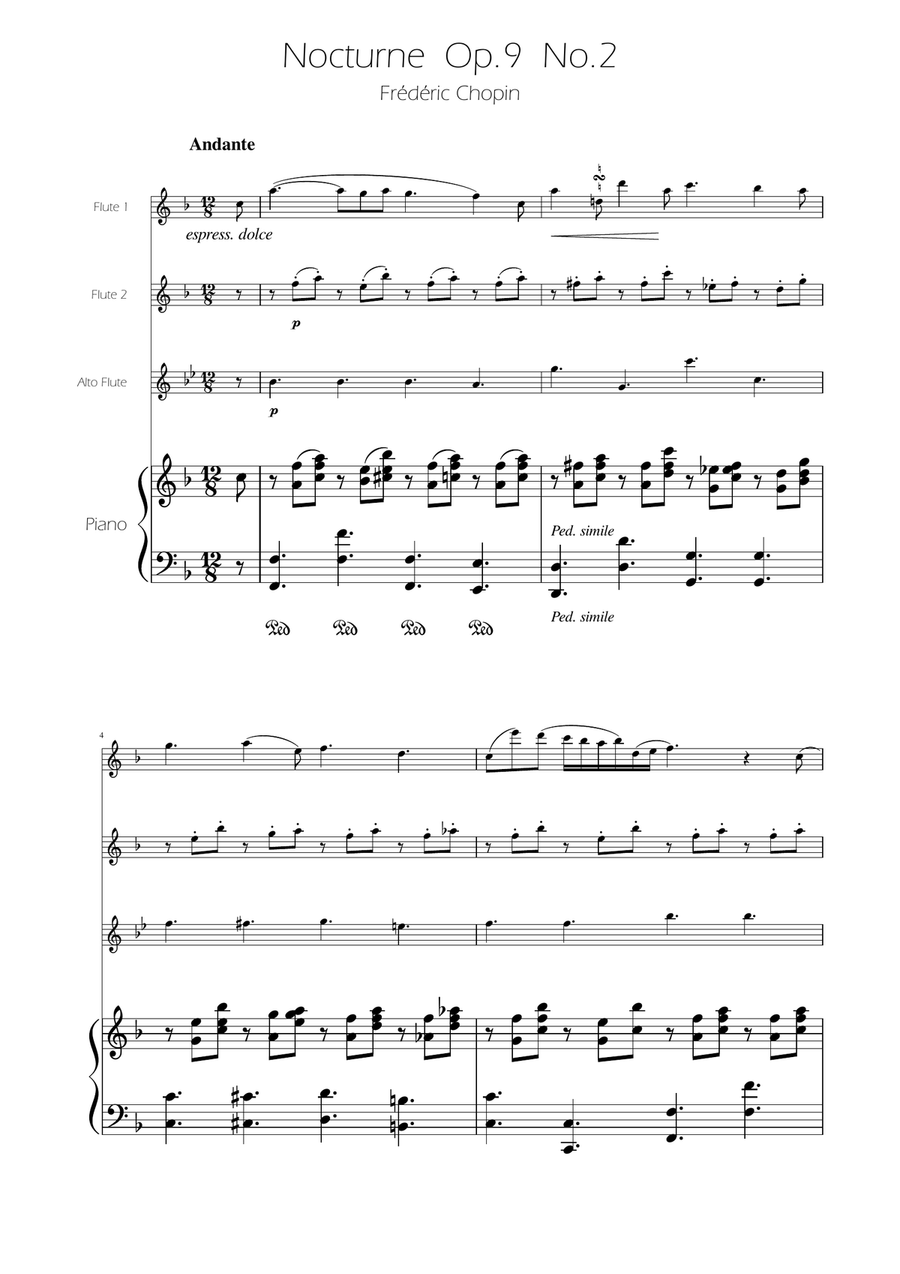 Chopin - Nocturne op.9 No.2 - Flute Trio Flute Trio scores gallery preview page 1
