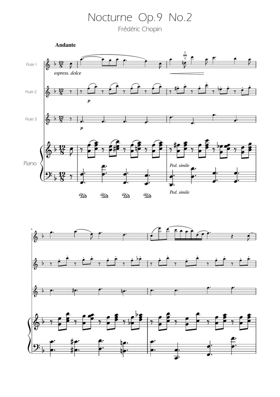 Chopin - Nocturne op.9 No.2 - Flute Trio Flute Trio scores gallery preview page 1
