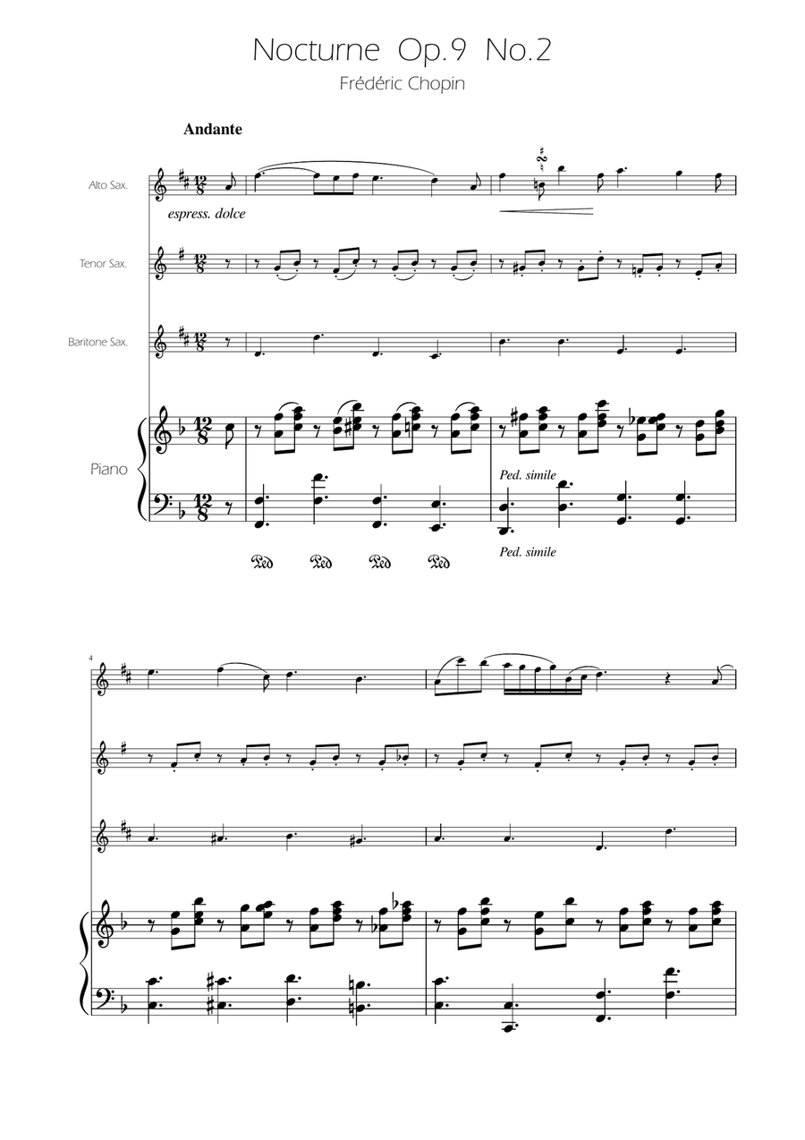 Chopin - Nocturne op.9 No.2 - Sax Trio ATB Woodwind Trio scores gallery preview page 1
