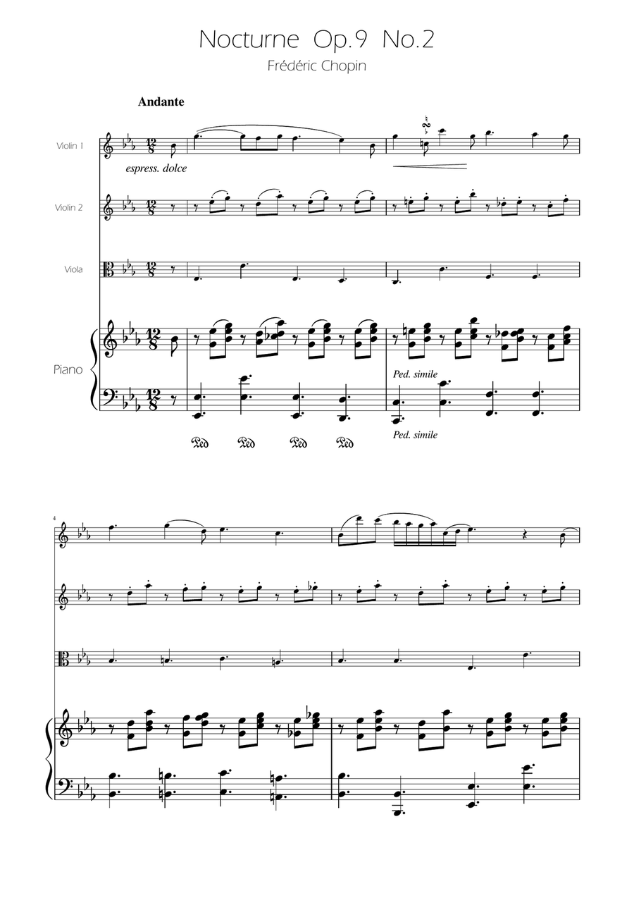 Chopin - Nocturne op.9 No.2 - String Trio String Trio scores gallery preview page 1