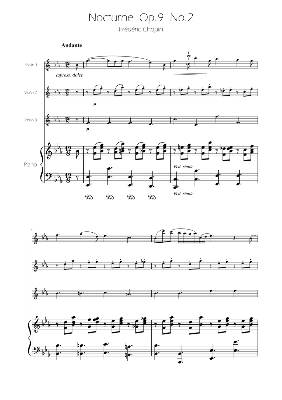 Chopin - Nocturne op.9 No.2 - Violin Trio String Trio scores gallery preview page 1