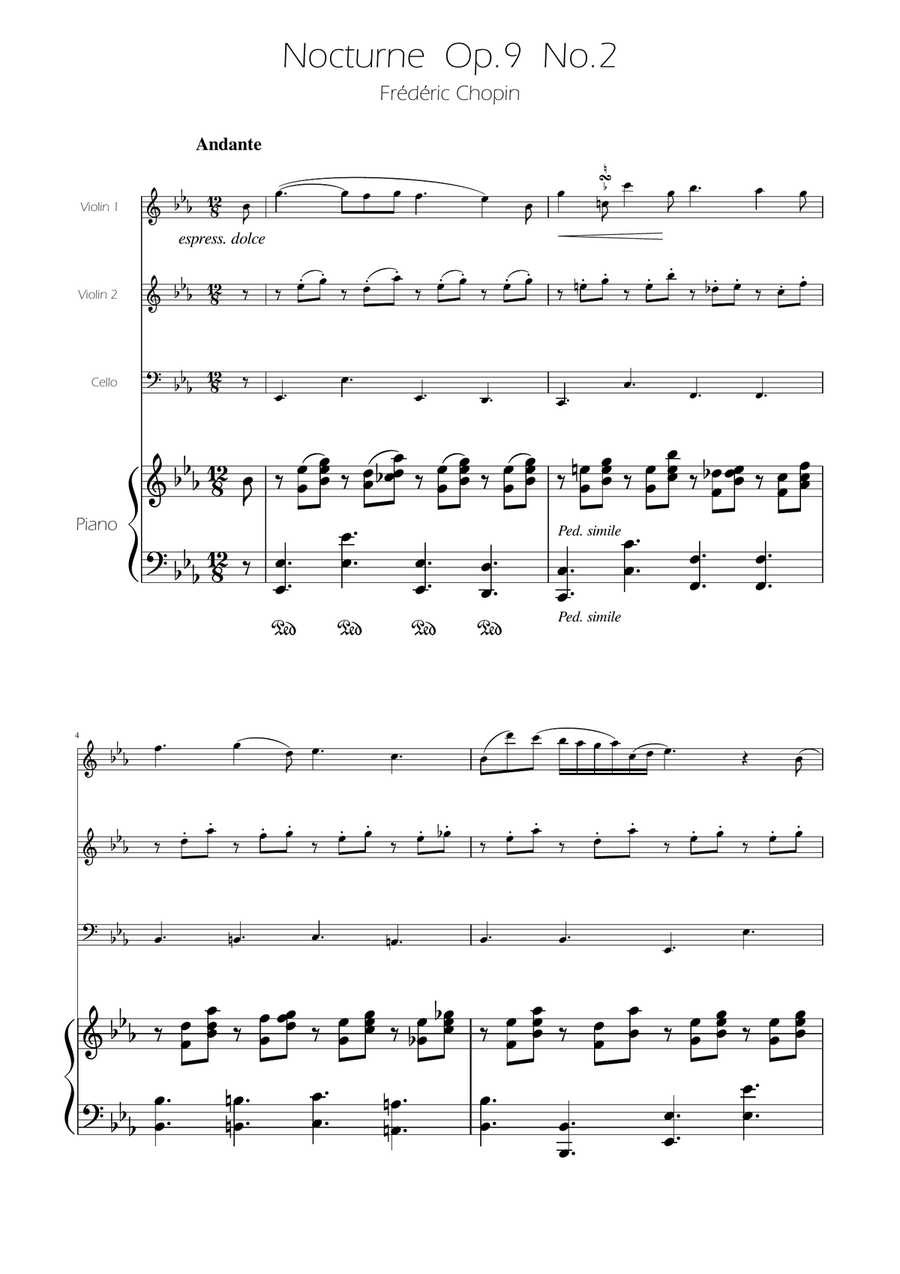 Chopin - Nocturne op.9 No.2 - String Trio String Trio scores gallery preview page 1