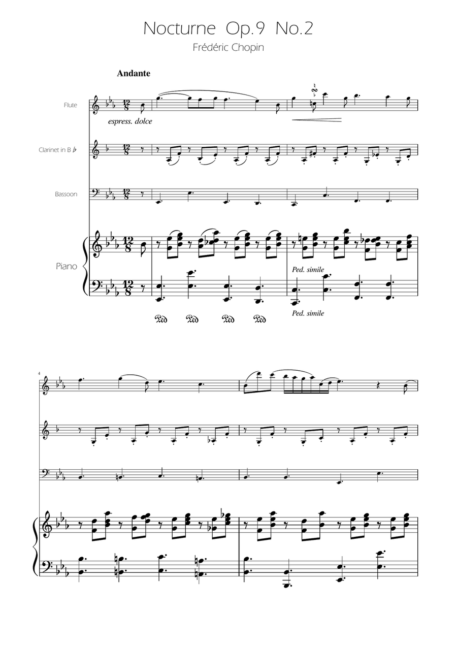 Chopin - Nocturne op.9 No.2 - Woodwind Trio Woodwind Trio scores gallery preview page 1