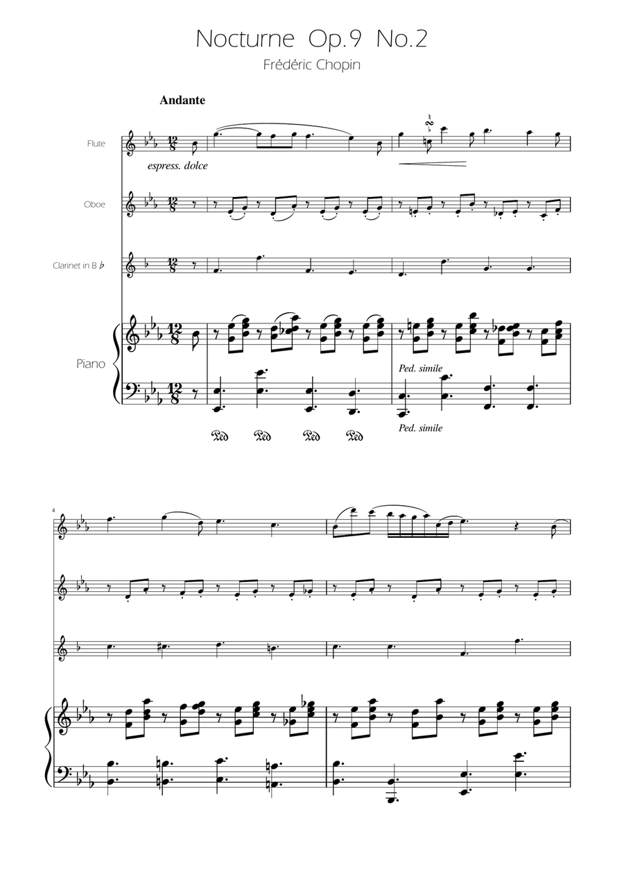 Chopin - Nocturne op.9 No.2 - Woodwind Trio Woodwind Trio scores gallery preview page 1