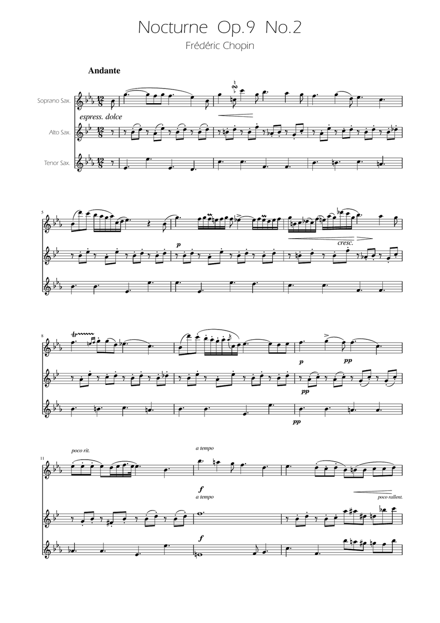 Chopin - Nocturne op.9 No.2 - Sax Trio SAT SAT scores gallery preview page 1