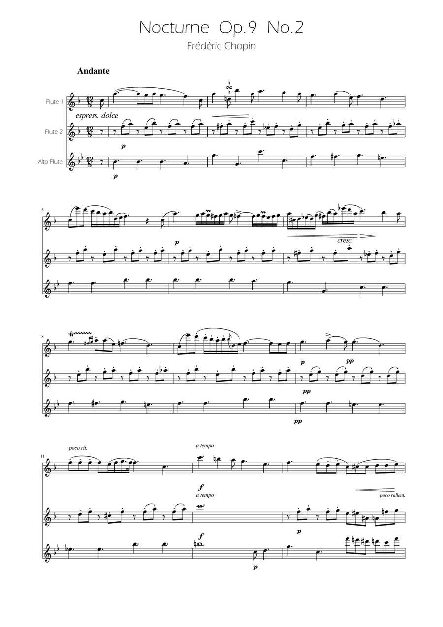 Chopin - Nocturne op.9 No.2 - Flute Trio Flute Trio scores gallery preview page 1