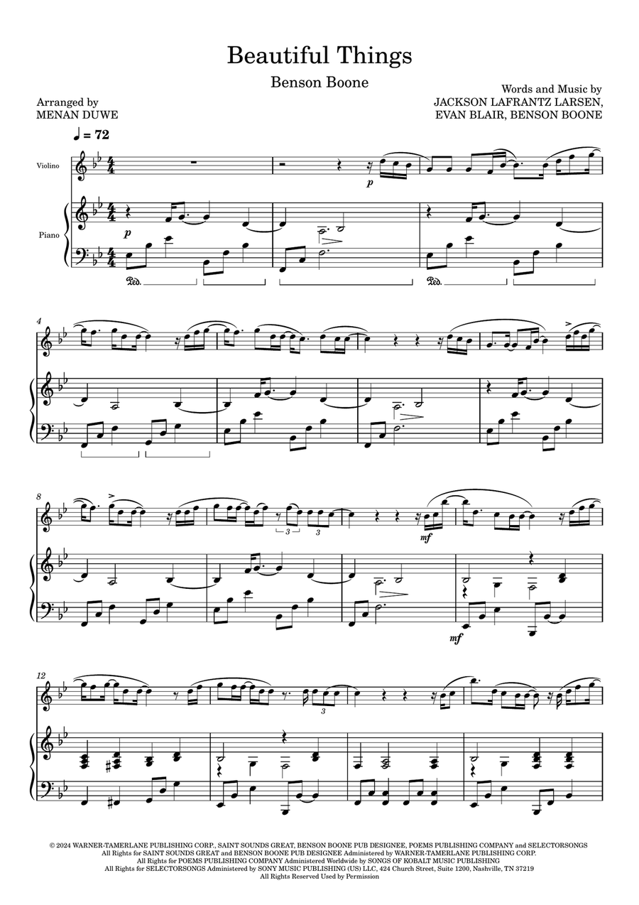 Beautiful Things Violin Solo scores gallery preview page 1