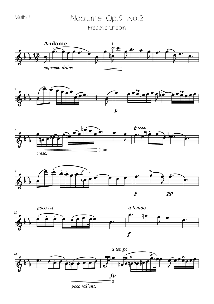 Chopin - Nocturne op.9 No.2 - Violin Trio String Trio scores gallery preview page 5