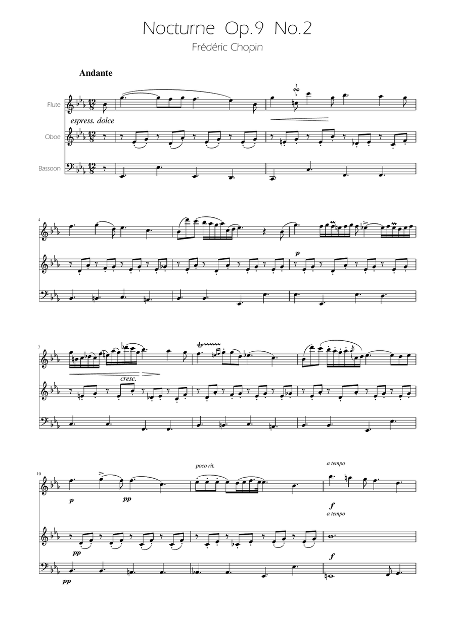 Chopin - Nocturne op.9 No.2 - Woodwind Trio Woodwind Trio scores gallery preview page 1
