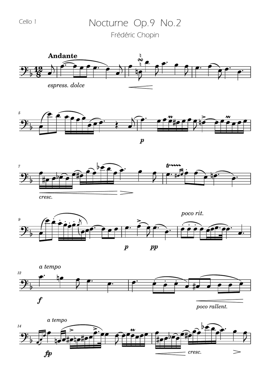 Chopin - Nocturne op.9 No.2 - Cello Trio String Trio scores gallery preview page 5