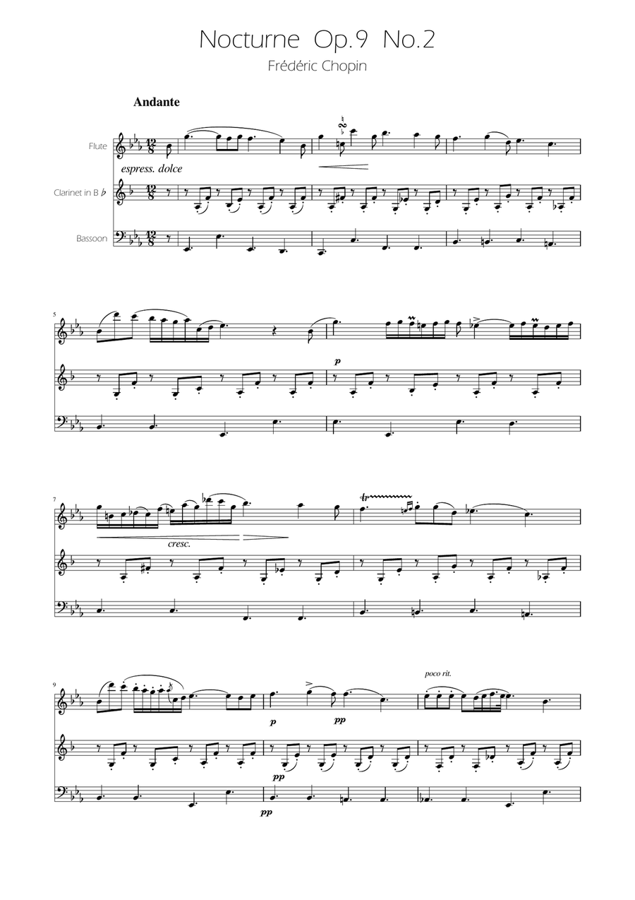 Chopin - Nocturne op.9 No.2 - Woodwind Trio Woodwind Trio scores gallery preview page 1