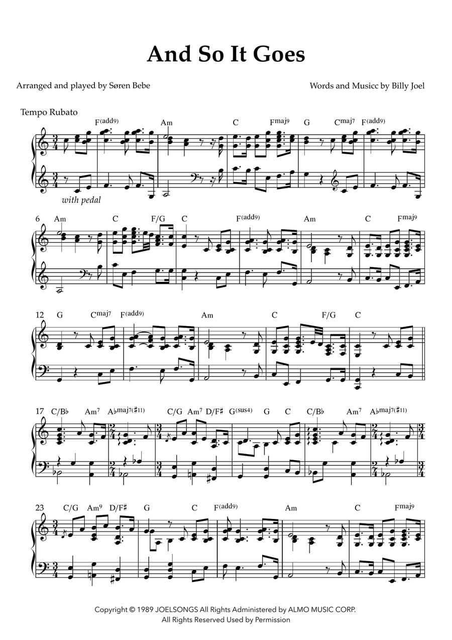 And So It Goes And So It Goes Piano Solo scores gallery preview page 1