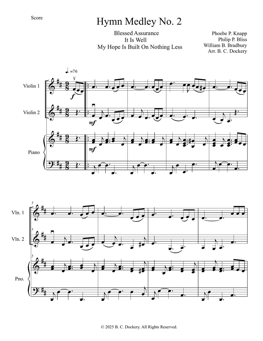 Hymn Medley No. 2 (Violin Duet with Piano Accompaniment) String Duet scores gallery preview page 1