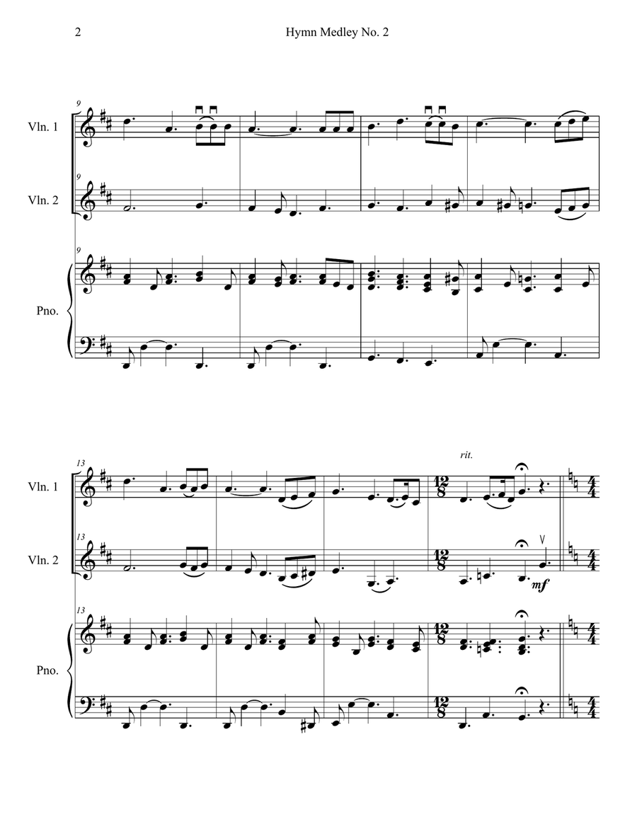 Hymn Medley No. 2 (Violin Duet with Piano Accompaniment) String Duet scores gallery preview page 2