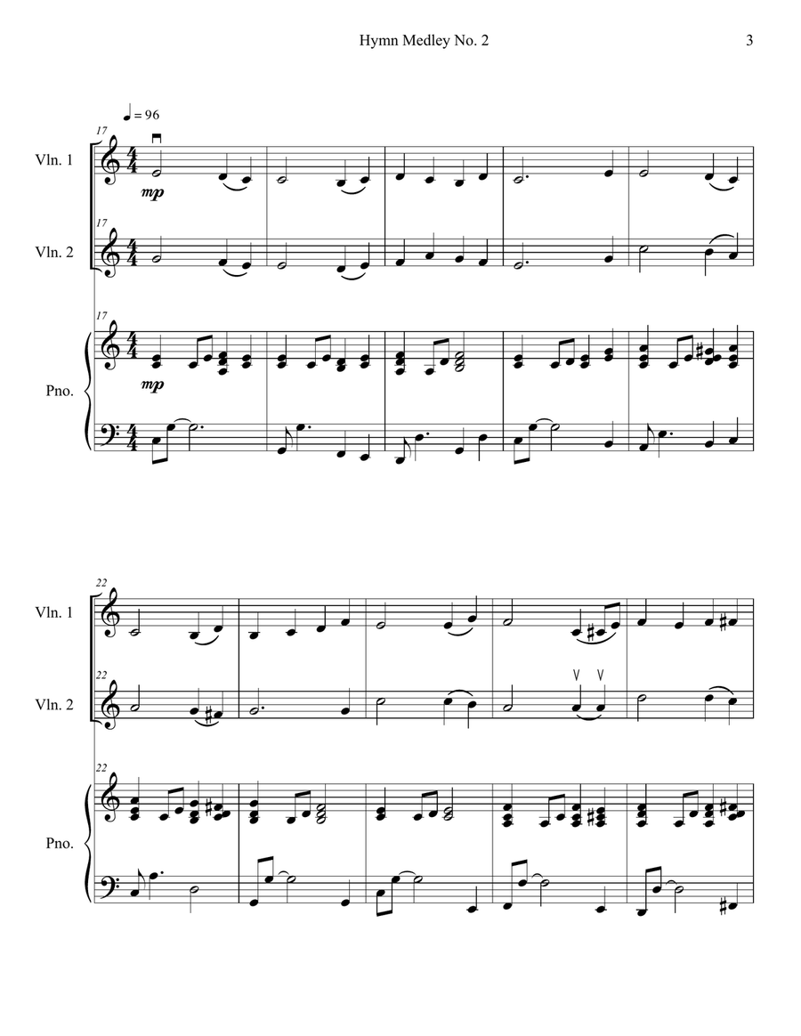 Hymn Medley No. 2 (Violin Duet with Piano Accompaniment) String Duet scores gallery preview page 3
