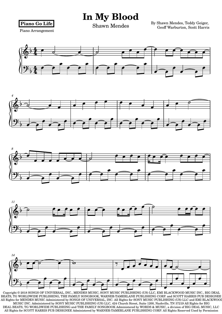 In My Blood In My Blood Piano Solo scores gallery preview page 1