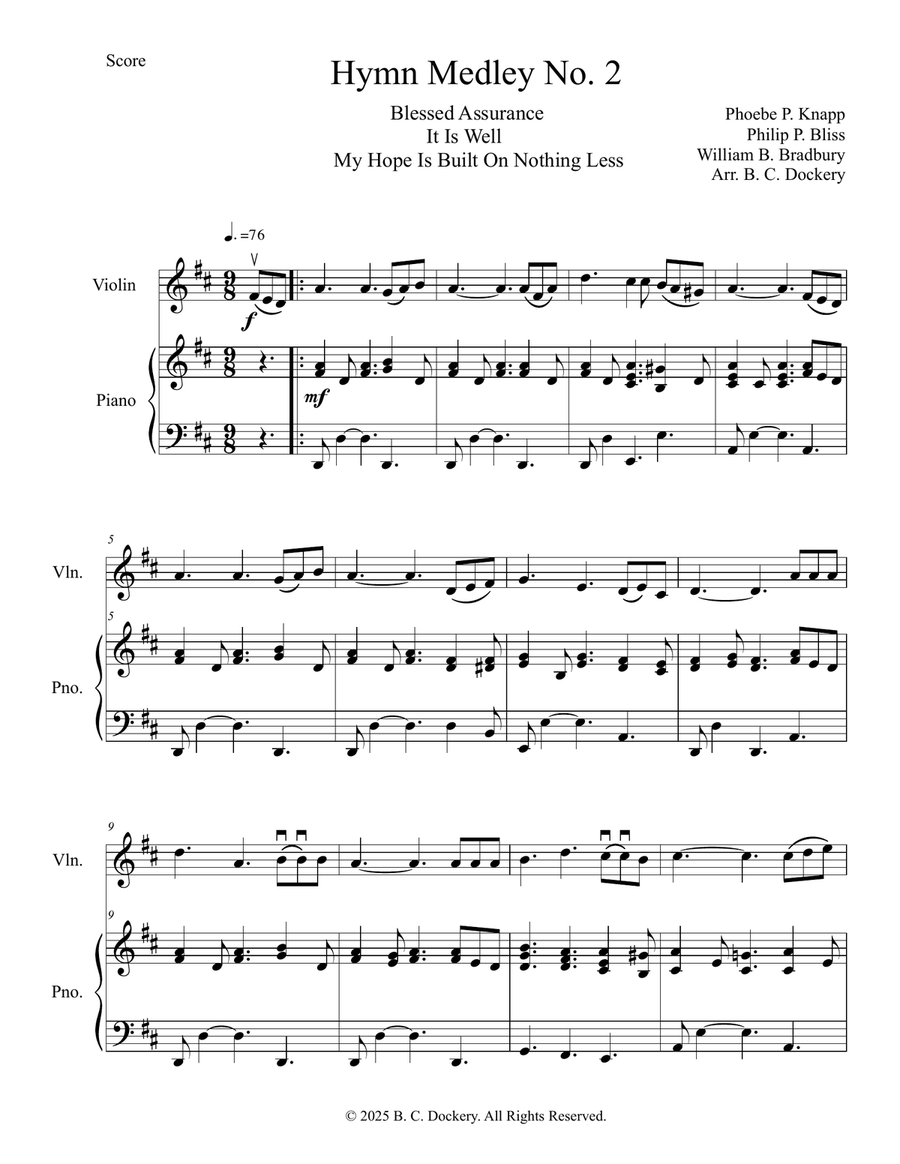 Hymn Medley No. 2 (Violin Solo with Piano Accompaniment) Violin Solo scores gallery preview page 1