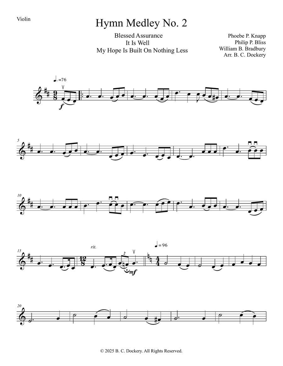 Hymn Medley No. 2 (Violin Solo) Violin Solo scores gallery preview page 1