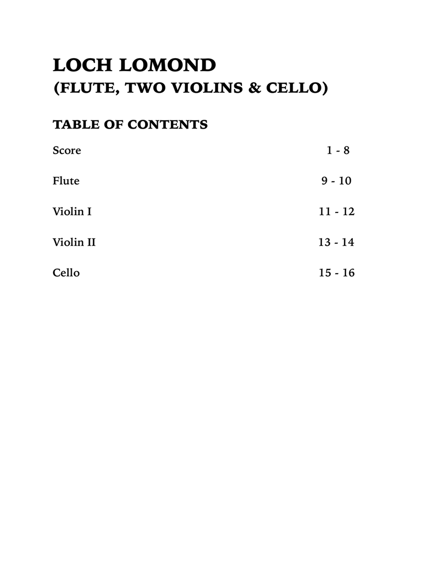 Loch Lomond (Quartet for Flute, Two Violins and Cello) Small Ensemble scores gallery preview page 4